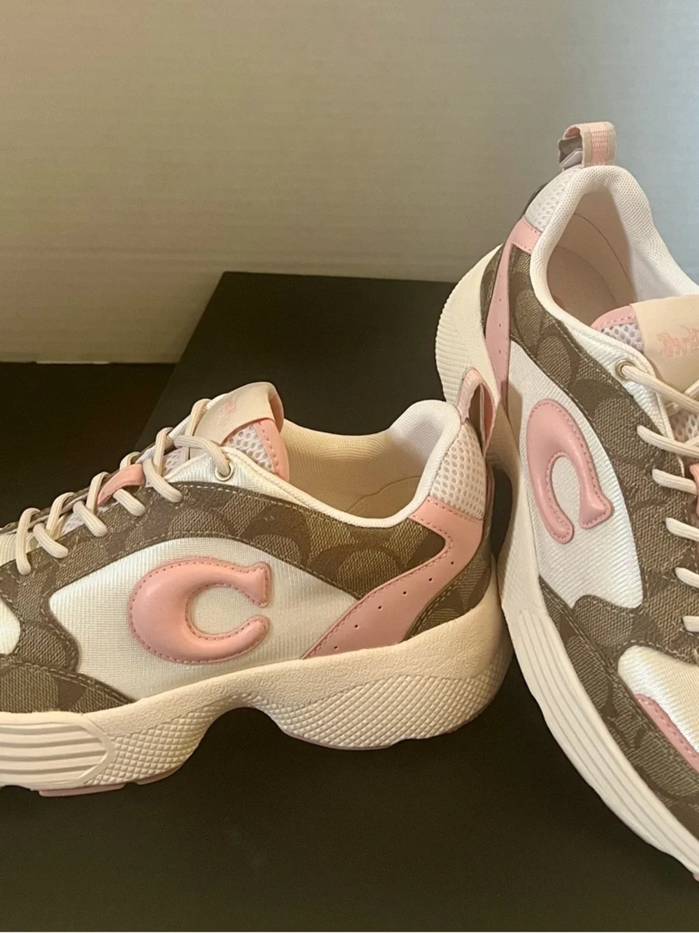 Coach White, Brown & Pink Signature Platform Sneakers - Picture 2 of 11
